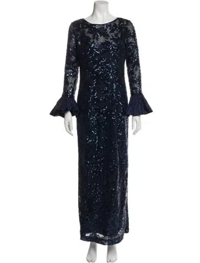 Pre-owned Teri Jon Scoop Neck Long Dress In Blue