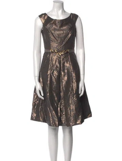 Pre-owned Teri Jon Scoop Neck Mini Dress In Brown