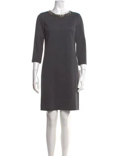 Pre-owned Teri Jon Scoop Neck Mini Dress In Gray