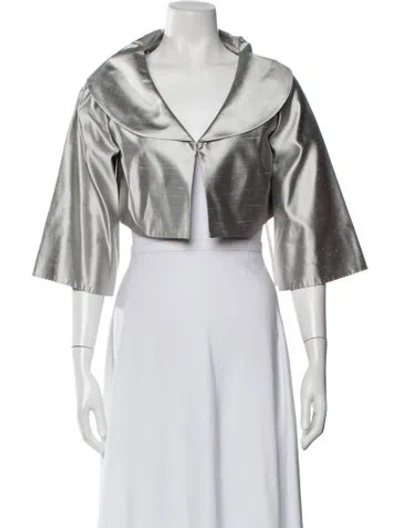 Pre-owned Teri Jon Silk Bolero In Grey/metallic