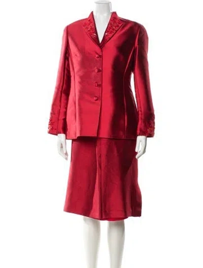 Pre-owned Teri Jon Silk Bow Accents Skirt Suit In Pink