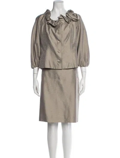 Pre-owned Teri Jon Silk Crystal Embellishments Skirt Suit In Neutral