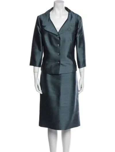 Pre-owned Teri Jon Silk Distressed Accents Skirt Set In Gray