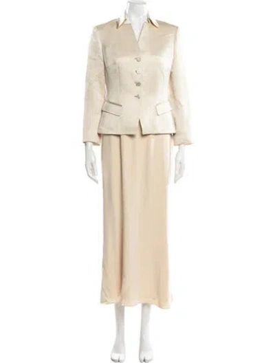 Pre-owned Teri Jon Silk Dress Set In Neutral