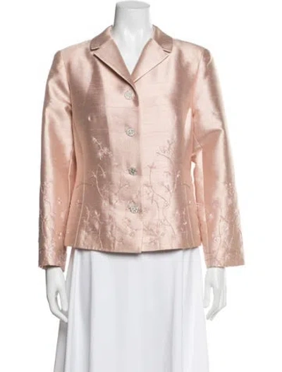 Pre-owned Teri Jon Silk Floral Print Blazer In Pink