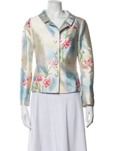 Pre-owned Teri Jon Silk Floral Print Evening Jacket In Multicolor