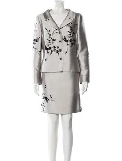 Pre-owned Teri Jon Silk Floral Print Jacket In Neutral