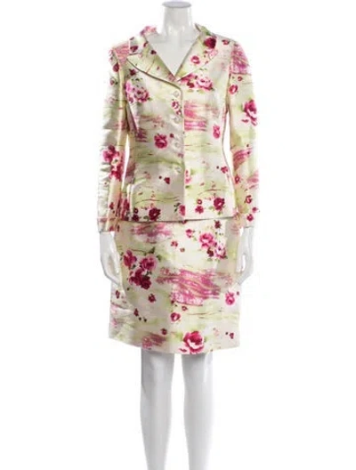 Pre-owned Teri Jon Silk Floral Print Skirt Suit In Multicolor