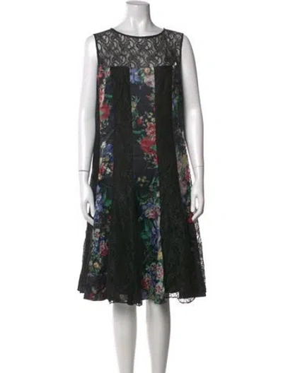 Pre-owned Teri Jon Silk Knee-length Dress In Black/blue