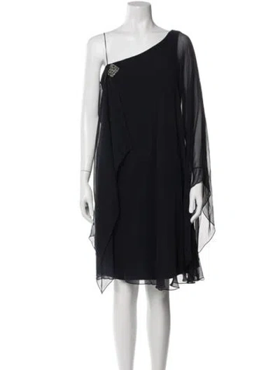 Pre-owned Teri Jon Silk Knee-length Dress In Blue