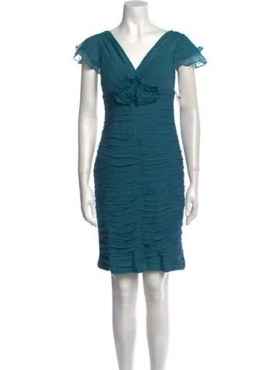 Pre-owned Teri Jon Silk Knee-length Dress In Blue
