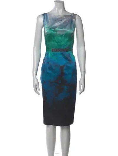 Pre-owned Teri Jon Silk Knee-length Dress In Blue