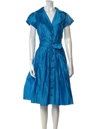 Pre-owned Teri Jon Silk Knee-length Dress In Blue