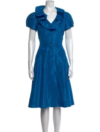 Pre-owned Teri Jon Silk Knee-length Dress In Blue