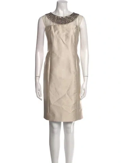Pre-owned Teri Jon Silk Knee-length Dress In Neutral