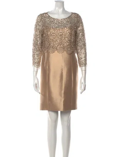 Pre-owned Teri Jon Silk Knee-length Dress In Neutrals