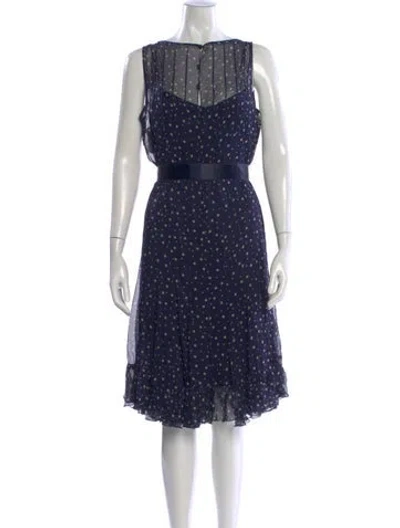 Pre-owned Teri Jon Silk Knee-length Dress W/ Tags In Blue