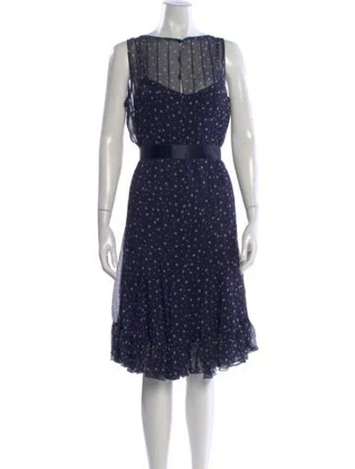Pre-owned Teri Jon Silk Knee-length Dress W/ Tags In Blue