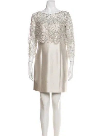 Pre-owned Teri Jon Silk Lace Pattern Dress Set In Neutral