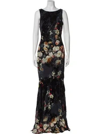 Pre-owned Teri Jon Silk Long Dress In Black