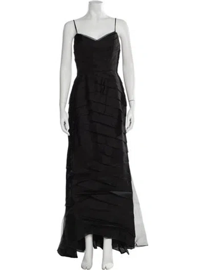 Pre-owned Teri Jon Silk Long Dress In Black