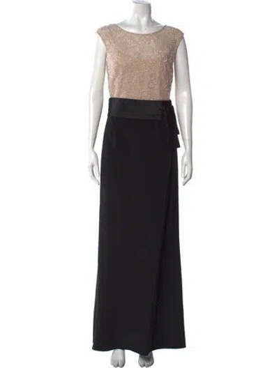 Pre-owned Teri Jon Silk Long Dress In Black