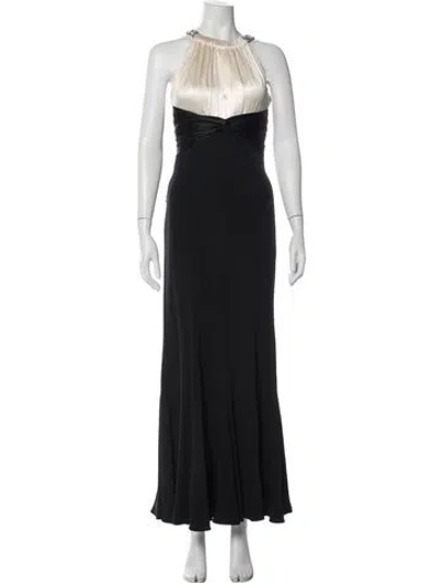 Pre-owned Teri Jon Silk Long Dress In Black