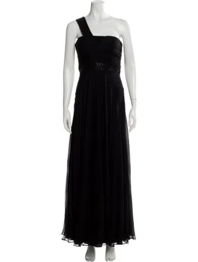 Pre-owned Teri Jon Silk Long Dress In Black