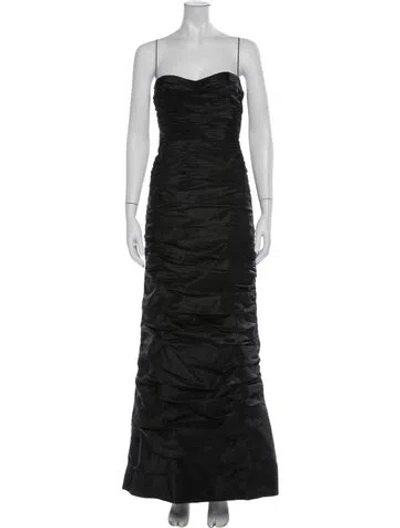 Pre-owned Teri Jon Silk Long Dress In Black