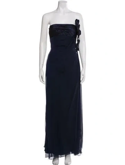 Pre-owned Teri Jon Silk Long Dress In Blue