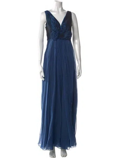 Pre-owned Teri Jon Silk Long Dress In Blue