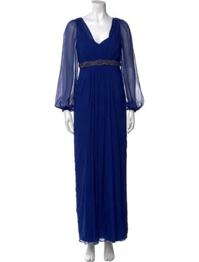 Pre-owned Teri Jon Silk Long Dress In Blue
