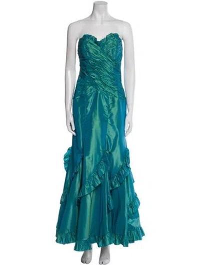 Pre-owned Teri Jon Silk Long Dress In Blue