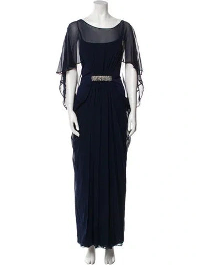 Pre-owned Teri Jon Silk Long Dress In Blue