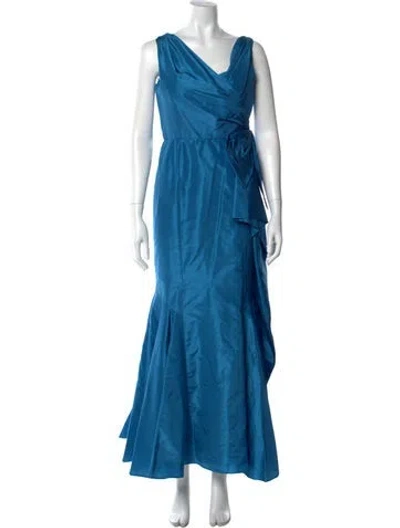 Pre-owned Teri Jon Silk Long Dress In Blue