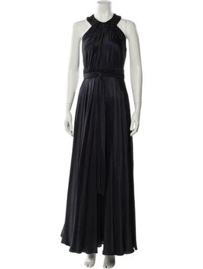 Pre-owned Teri Jon Silk Long Dress In Blue
