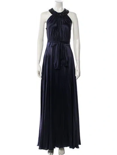 Pre-owned Teri Jon Silk Long Dress In Blue