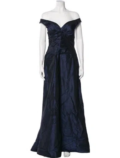 Pre-owned Teri Jon Silk Long Dress In Blue