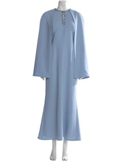 Pre-owned Teri Jon Silk Long Dress In Blue