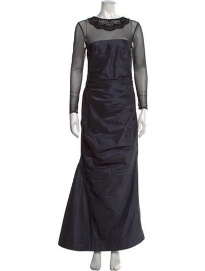 Pre-owned Teri Jon Silk Long Dress In Blue