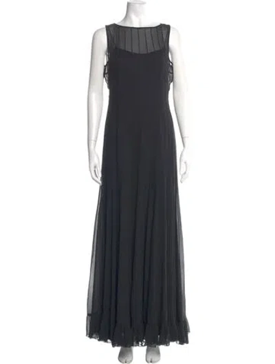 Pre-owned Teri Jon Silk Long Dress In Gray