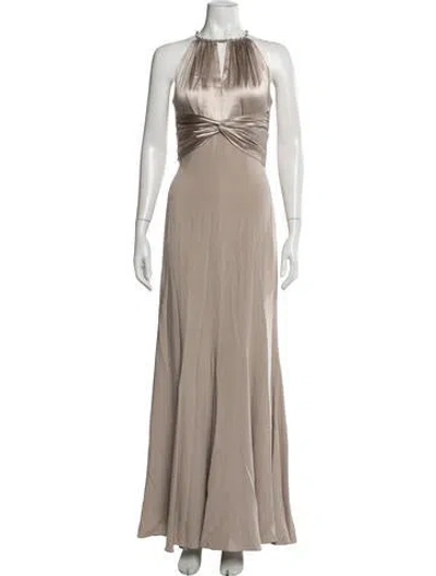 Pre-owned Teri Jon Silk Long Dress In Gray