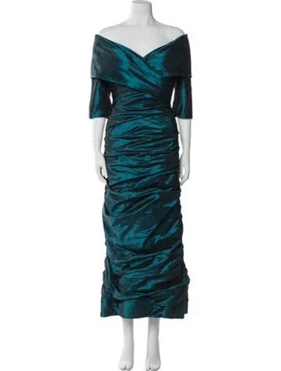 Pre-owned Teri Jon Silk Long Dress In Green