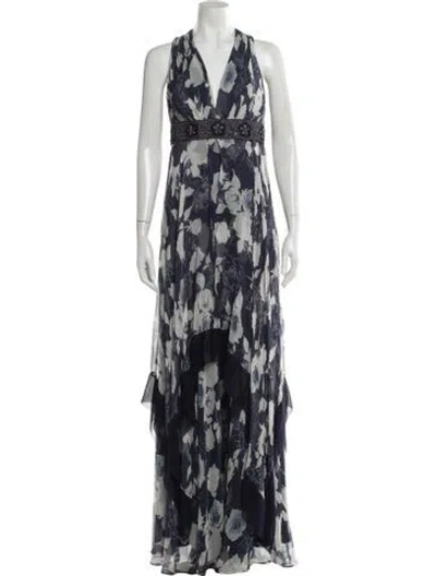 Pre-owned Teri Jon Silk Long Dress In Multi