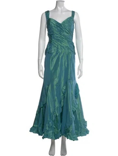 Pre-owned Teri Jon Silk Long Dress In Multi