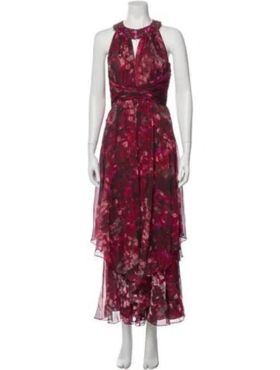 Pre-owned Teri Jon Silk Long Dress In Pink