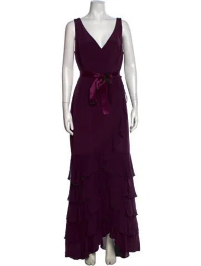 Pre-owned Teri Jon Silk Long Dress In Purple