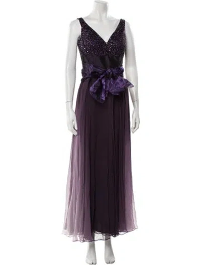 Pre-owned Teri Jon Silk Long Dress In Purple