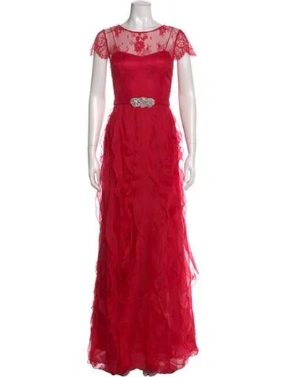 Pre-owned Teri Jon Silk Long Dress In Red
