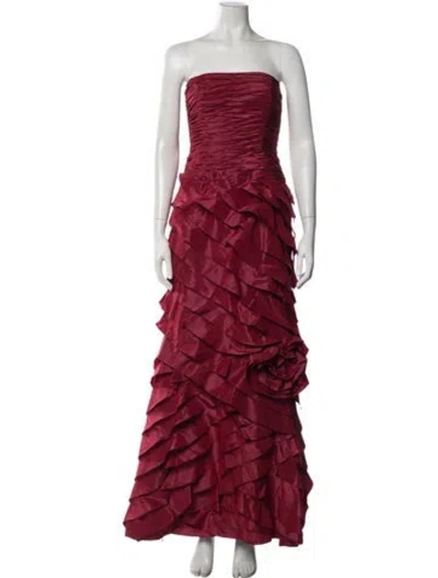 Pre-owned Teri Jon Silk Long Dress In Red